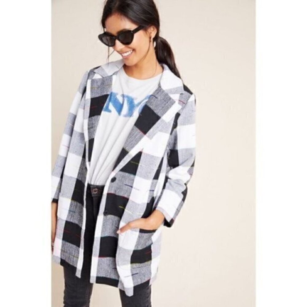 Anthropologie Black and White Plaid Coat